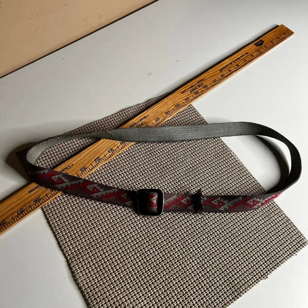 Patagonia Friction Belt Nylon Webbing Grey Red Aztec Geometric Pattern 43 Inch